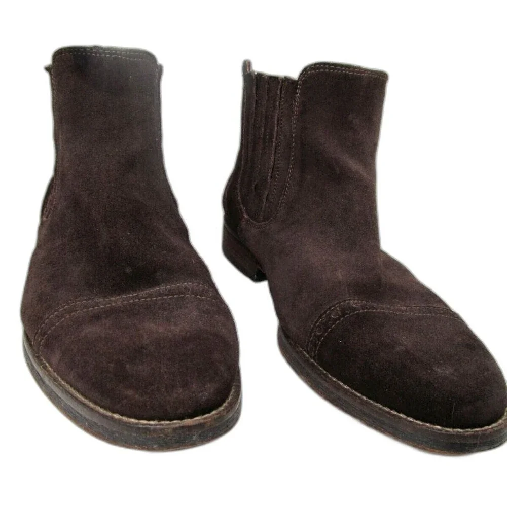Johnston & Murphy  Suede Captoe Chelsea Ankle Boots US 11.5 M 1850 Mend Brown
